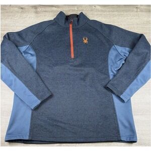 Spyder Men's XL 1/4 Zip Pullover Navy Blue Performance Knit Sweater Orange Trim